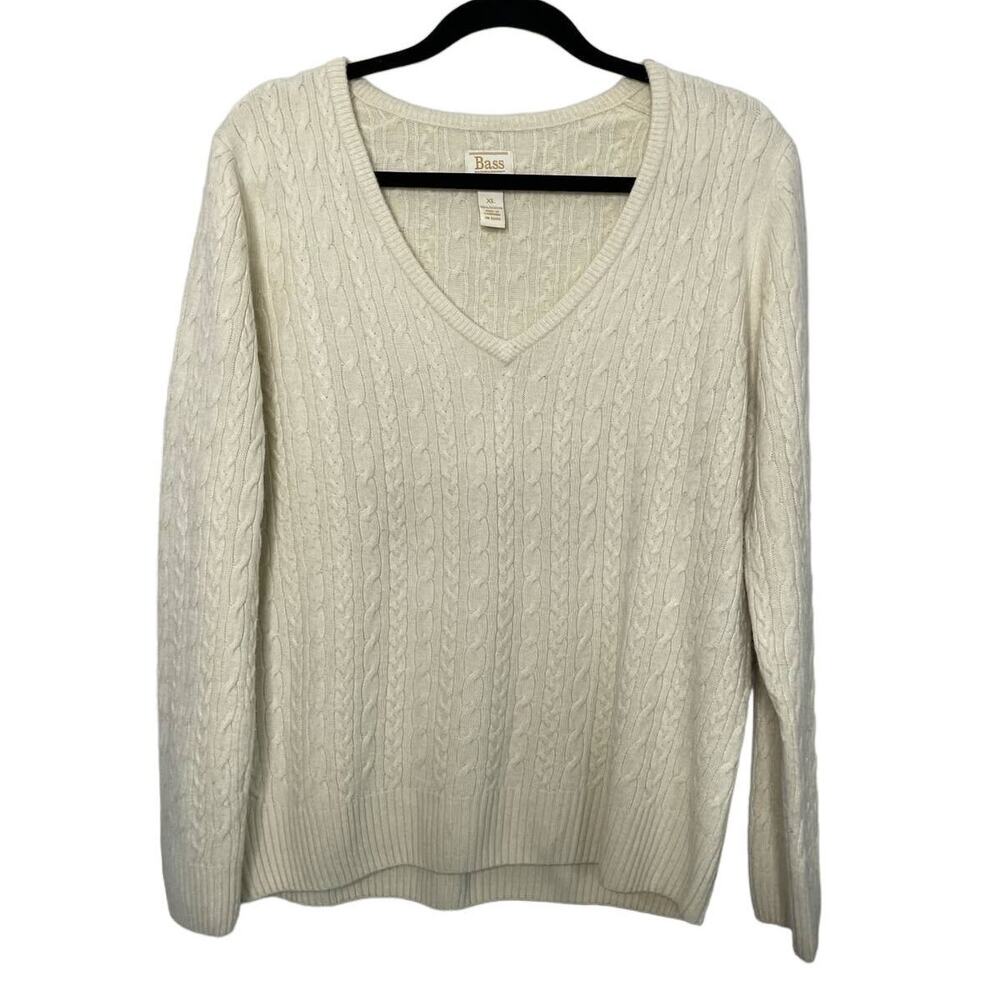 Bass Women's Pullover Sweater V Neck Long Sleeve Knitted Cream‎ Size XL